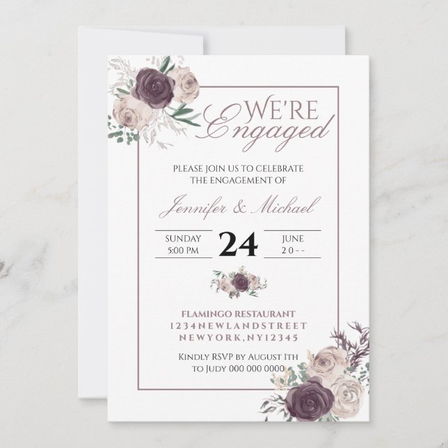 Modern Pink Blush Elegant Floral we are engaged Invitation (Front)