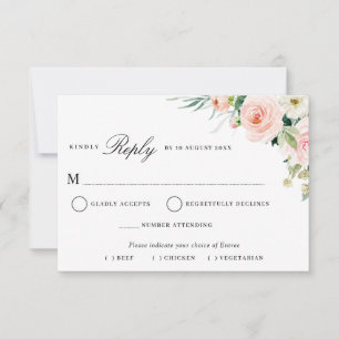 modern pink blush floral meal choice RSVP card