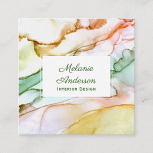 Modern Pink Blush Green Pastel Custom Square Business Card