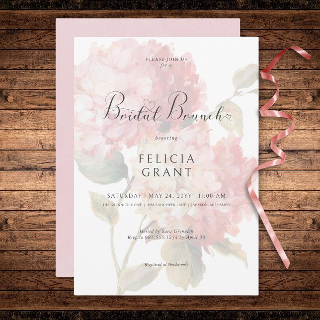 Modern Pink Blush Hydrangea Bridal Brunch Invitation (Modern Pink Blush Hydrangea Bridal Brunch Invitation)