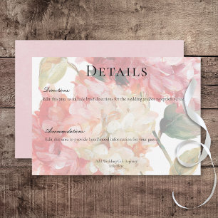 Modern Pink Blush Hydrangea Wedding Details Enclosure Card
