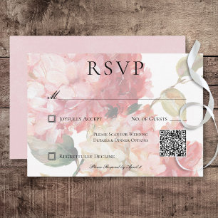 Modern Pink Blush Hydrangea Wedding QR Code RSVP Card