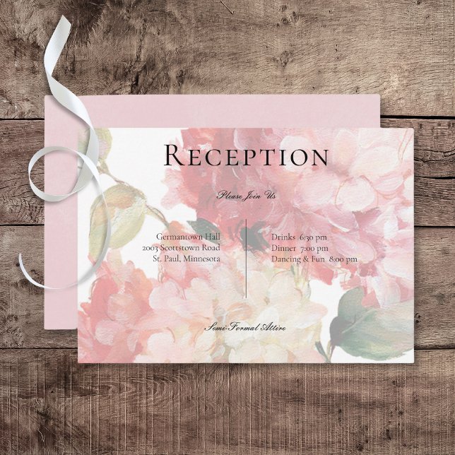 Modern Pink Blush Hydrangea Wedding Reception Enclosure Card (Modern Pink Blush Hydrangea Wedding Reception Card)