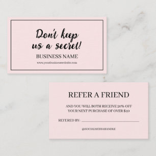 Modern Pink Blush Refer A Friend Business Referral Card