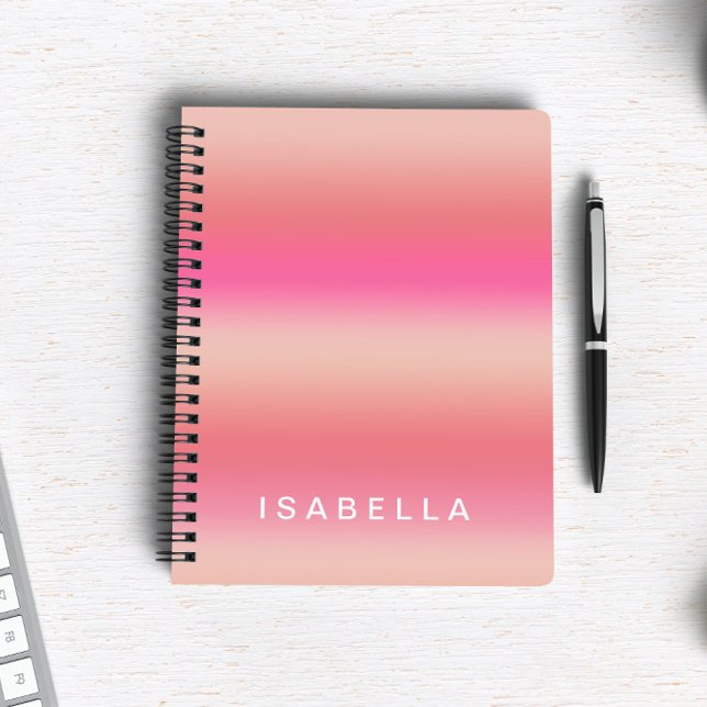Modern Pink Blush Rose Ombre Gradient Personalised Notebook (Creator Uploaded)
