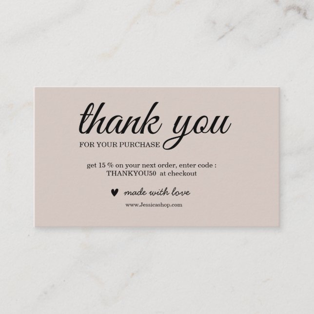 Modern pink blush thak you card for small business (Front)