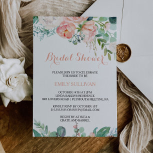 Modern Pink Blush Tropical Floral Bridal Shower Invitation