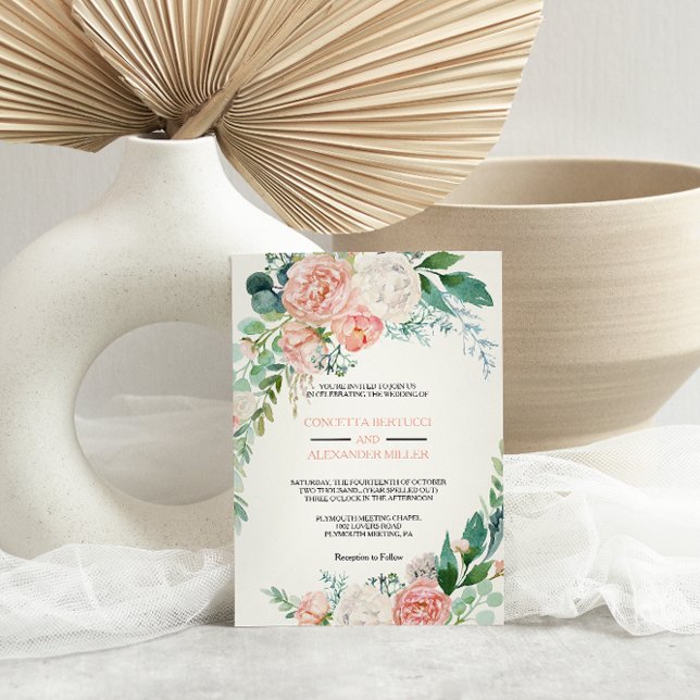 Modern Pink Blush Tropical Floral wedding Invitation (Creator Uploaded)