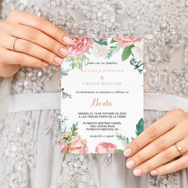 Modern Pink Blush Tropical Floral Wedding Invitation (Creator Uploaded)