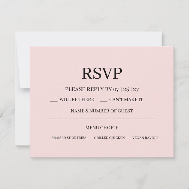 Modern Pink Blush Wedding RSVP Card (Front)