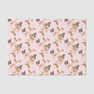 Modern Pink Boho Butterfly Floral Pattern  Tissue Paper