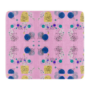 Modern Pink Boho Floral Abstract Botanical Shapes Cutting Board