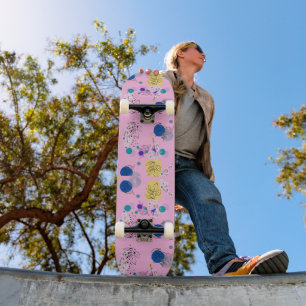 Modern Pink Boho Floral Abstract Botanical Shapes Skateboard