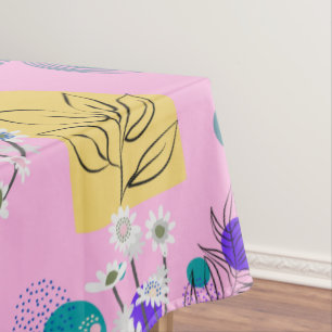 Modern Pink Boho Floral Abstract Botanical Shapes Tablecloth