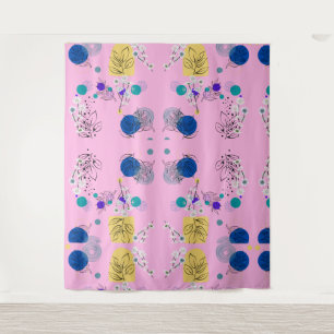 Modern Pink Boho Floral Abstract Botanical Shapes Tapestry