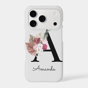 Modern Pink Boho Girly Floral Initial A