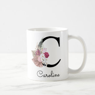 Modern Pink Boho Girly Floral Initial C Coffee Mug