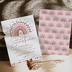 Modern Pink Boho Rainbow Sunshine Girl Baby Shower Invitation