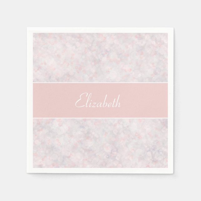 Modern Pink Bokeh Custom Name Paper Napkin (Front)