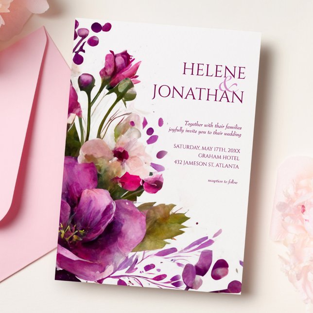 Modern Pink Bold Magenta Floral Boho Wedding Invitation (Creator Uploaded)