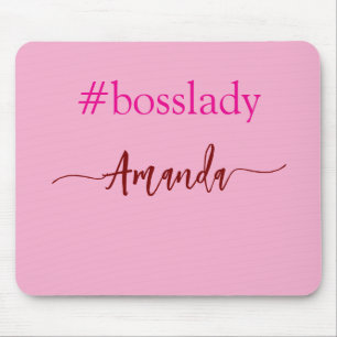 Modern Pink Boss Lady & Name best Girly Gift Mouse Pad