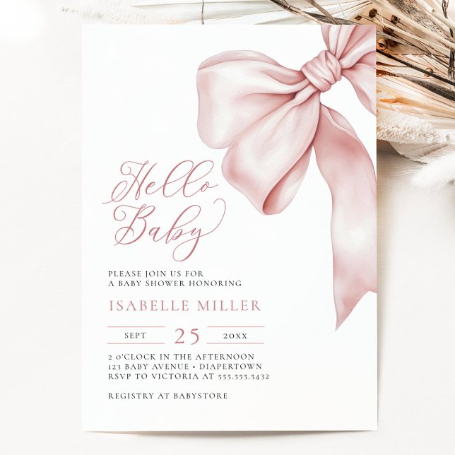 Modern Pink Bow Baby Shower Invitation (Modern Pink Bow Baby Shower Invitation)
