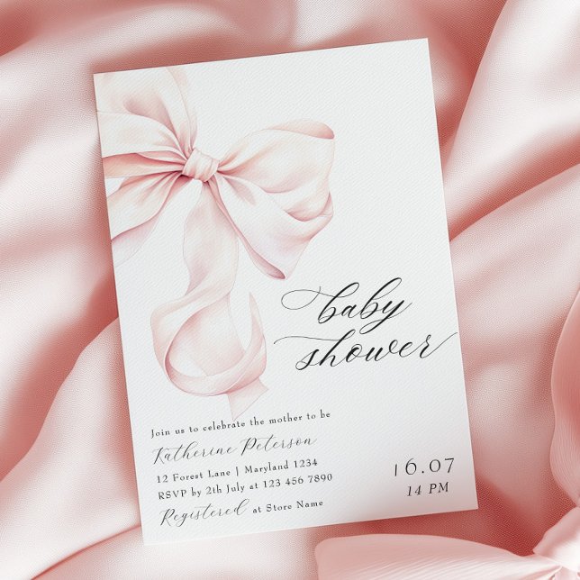 Modern Pink Bow Baby Shower Invitation (Creator Uploaded)