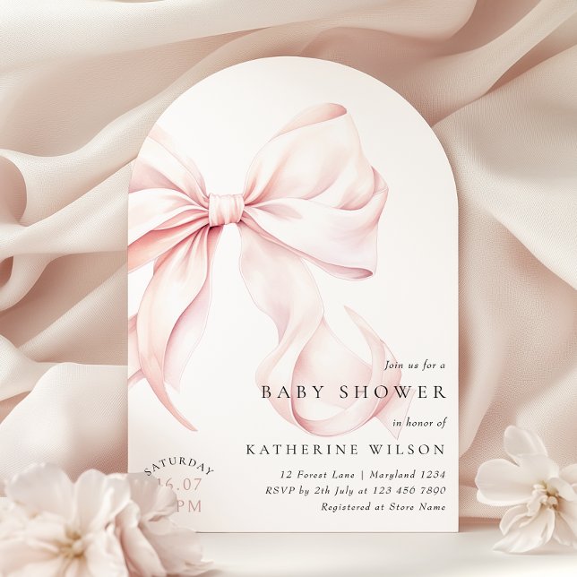 Modern Pink Bow Baby Shower Invitation (Creator Uploaded)