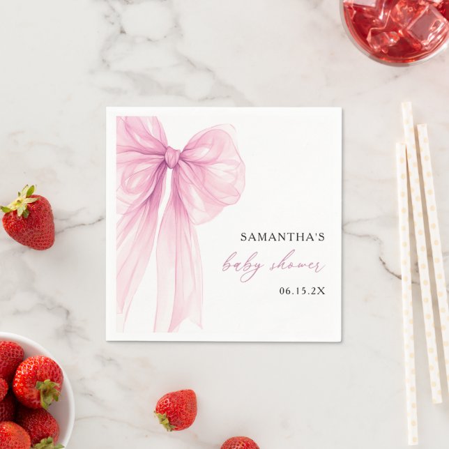 Modern Pink Bow Baby Shower  Napkin (Insitu)