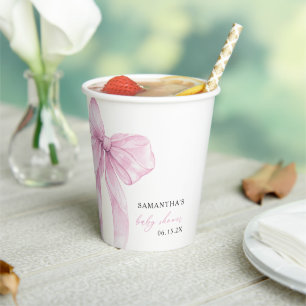 Modern Pink Bow Baby Shower Paper Cups