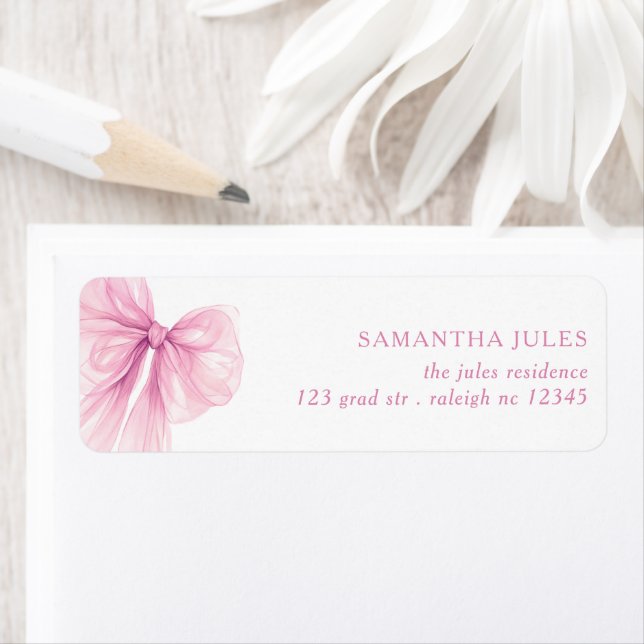 Modern Pink Bow Baby Shower Return Address Label (Insitu)