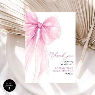 Modern Pink Bow Baby Shower  Thank You Card