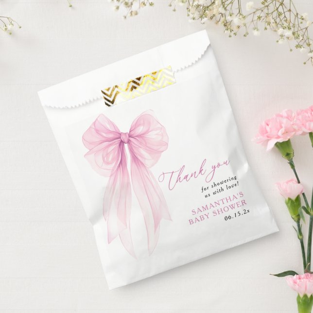 Modern Pink Bow Baby Shower Thank You Favour Bag (Sealed)