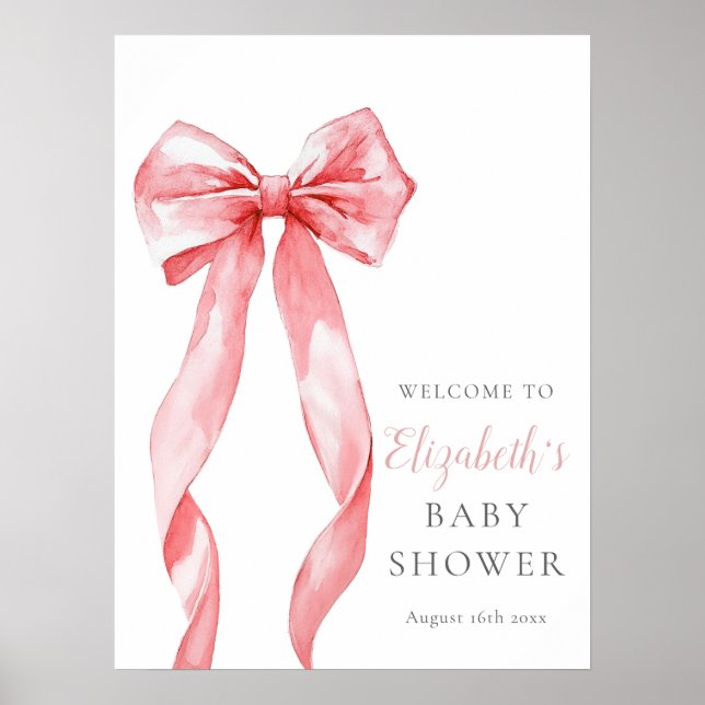 Modern Pink Bow Baby Shower Welcome Sign (Front)