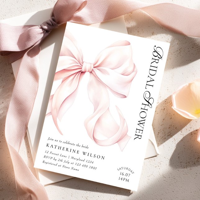 Modern Pink Bow Bridal Shower Invitation (Creator Uploaded)