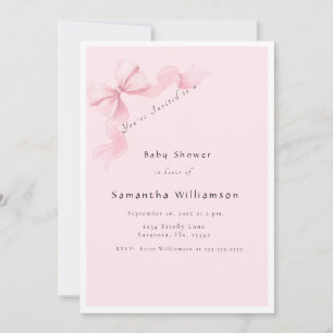 Modern Pink Bow Coquette Baby Shower Invitation