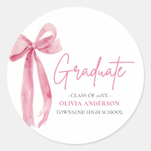 Modern Pink Bow Coquette Graduate Graduation Classic Round Sticker