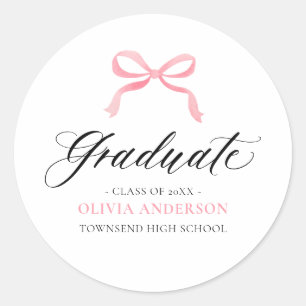 Modern Pink Bow Coquette Graduate Graduation Classic Round Sticker