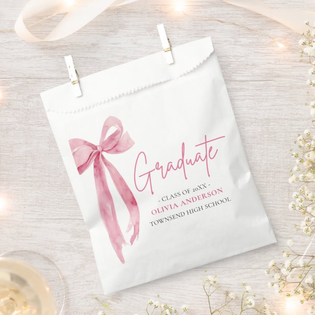 Modern Pink Bow Coquette Graduate Graduation Favour Bag (Clipped)