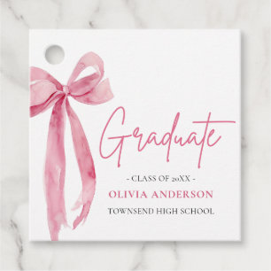 Modern Pink Bow Coquette Graduate Graduation Favour Tags