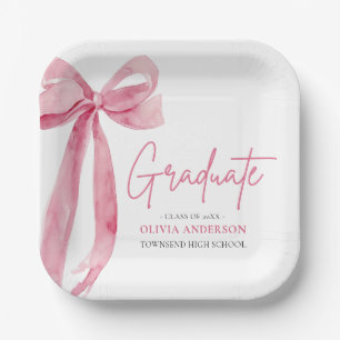Modern Pink Bow Coquette Graduate Graduation Paper Plate