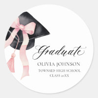 Modern Pink Bow Coquette Graduation Cap Graduate
