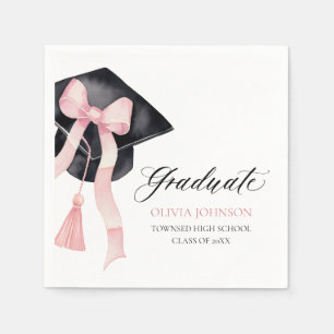 Modern Pink Bow Coquette Graduation Cap Graduate Napkin