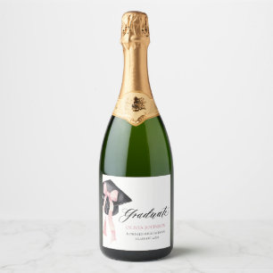 Modern Pink Bow Coquette Graduation Cap Graduate Sparkling Wine Label
