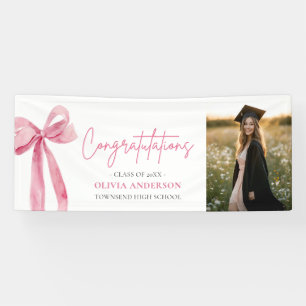 Modern Pink Bow Coquette Graduation Congratulation Banner