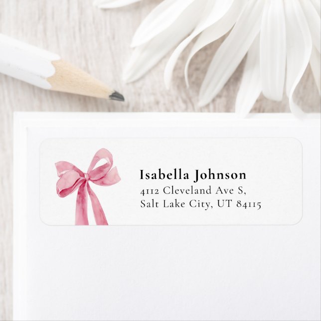Modern Pink Bow Coquette Graduation Return Address Label (Insitu)