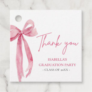Modern Pink Bow Coquette Graduation Thank you  Favour Tags
