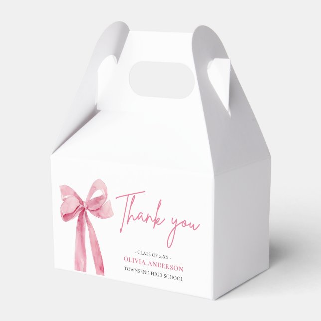 Modern Pink Bow Coquette Thank you Graduation Favour Box (Front Side)