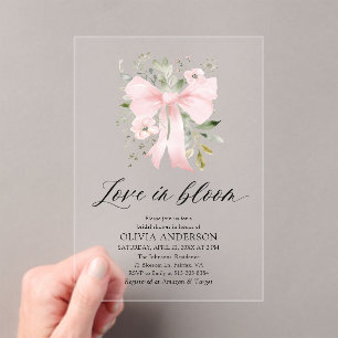 Modern Pink Bow Floral Love in Bloom Bridal Shower Acrylic Invitations