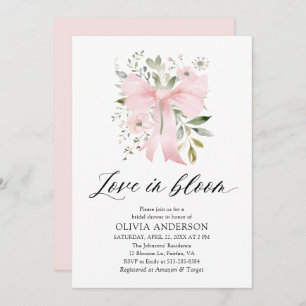 Modern Pink Bow Floral Love in Bloom Bridal Shower Invitation